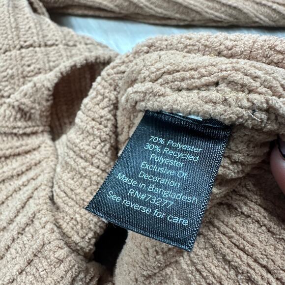 FLX Camel Brown Ribbed Knit Full Zip Sweater Jacket Drawstring Pockets Large - Picture 8 of 14